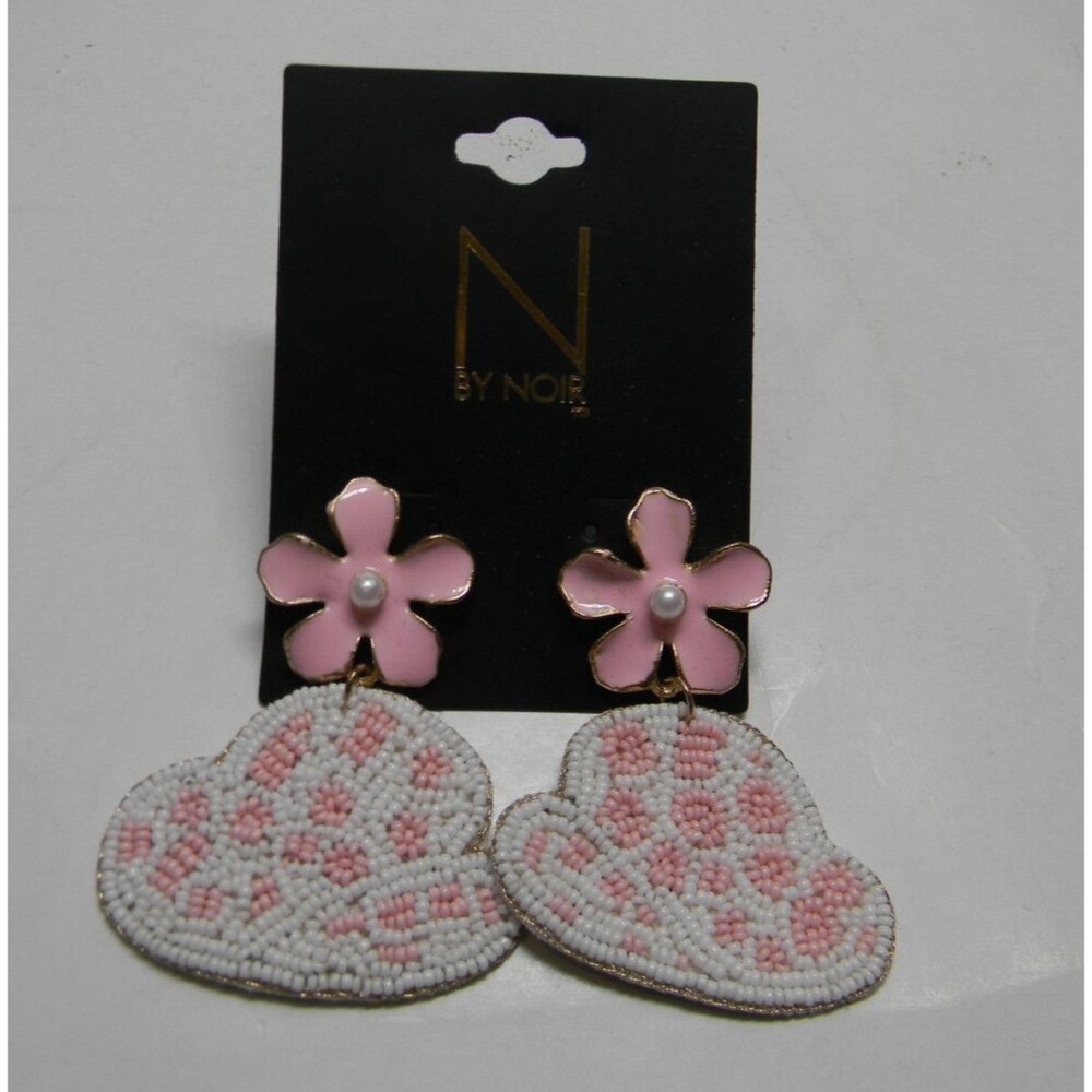 By Noir Earrings Pink Derby Hat Beaded Kentucky Derby Floral Statement NEW